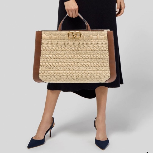 Valentino Embroided Raffia Tote - Picture 6 of 6